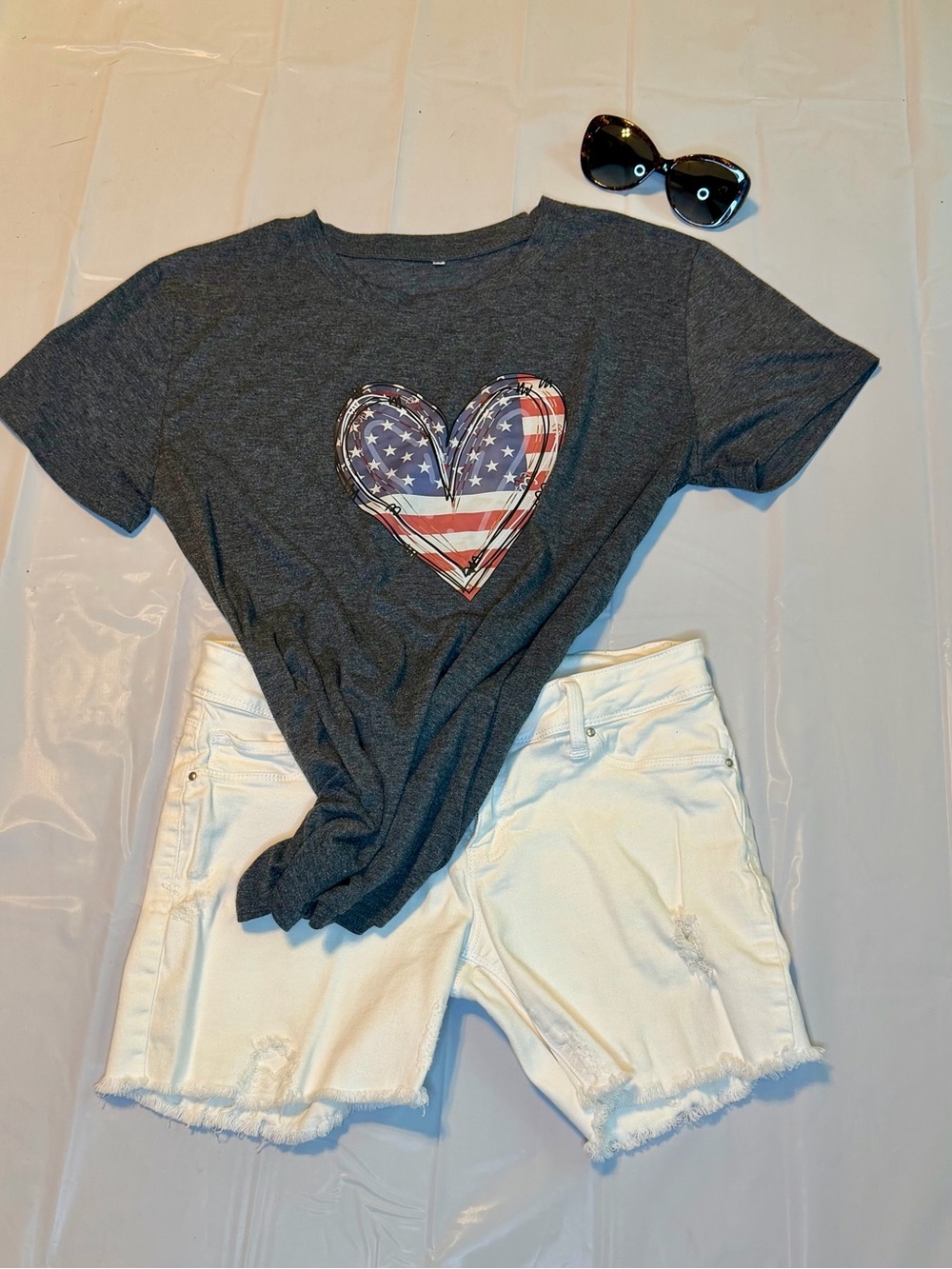 Charcoal Graphic Tee with American Flag Heart